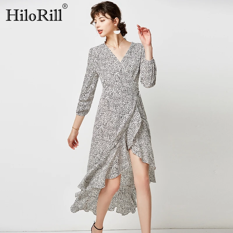 High Split Sexy V Neck Women Casual Boho Long Dress Dot Print Three Quarter Sleeve White Ruffle Maxi Dress Ladies Wrap Dresses
High Split Sexy V Neck Women Casual Boho Long Dress Dot Print Three Quarter Sleeve White Ruffle Maxi Dress Ladies Wrap Dresses