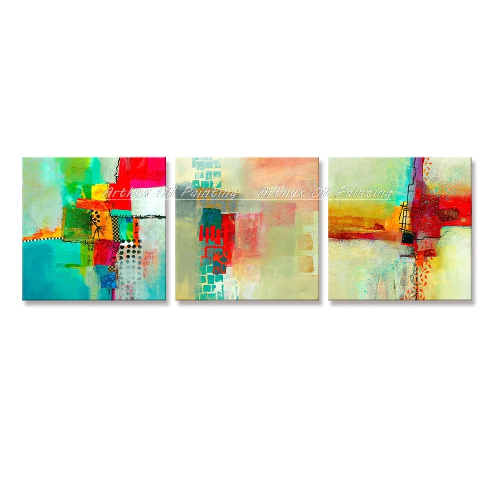 

Arthyx,3 Pcs Hand Painted Multicolored Wall Paintings Modern Abstract Art Oil Painting On Canvas,For Living Room,Home Decoration