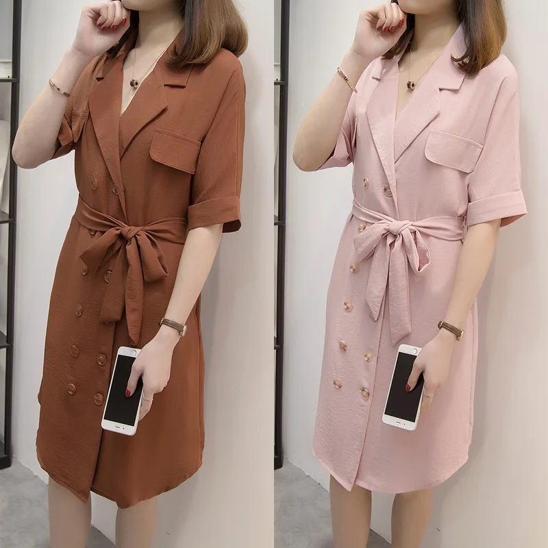 2019 Spring Clothing New Style Large Size Dress Fat Mm Plus-sized Loose-Fit Versatile Short Sleeve Double Breasted Waist Hugging
2019 Spring Clothing New Style Large Size Dress Fat Mm Plus-sized Loose-Fit Versatile Short Sleeve Double Breasted Waist Hugging