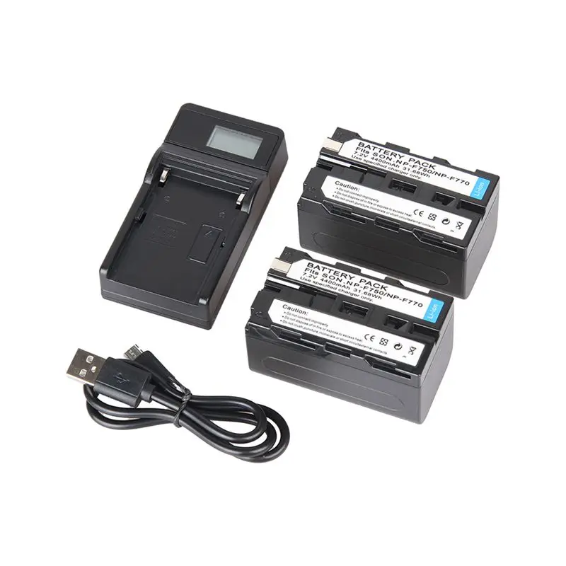 For Sony NP-F750 / 770 full decode 7.2V 4400mAh battery 2 + LCD display USB single charge + USB cable
For Sony NP-F750 / 770 full decode 7.2V 4400mAh battery 2 + LCD display USB single charge + USB cable