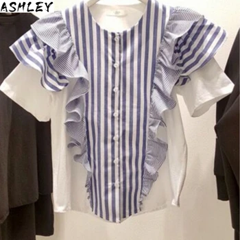 2020 Korean Summer New Ruffles Patchwork Striped Blouse O Neck Pullover Short Sleeve Holiday Blusas Slim Shirt
2020 Korean Summer New Ruffles Patchwork Striped Blouse O Neck Pullover Short Sleeve Holiday Blusas Slim Shirt
