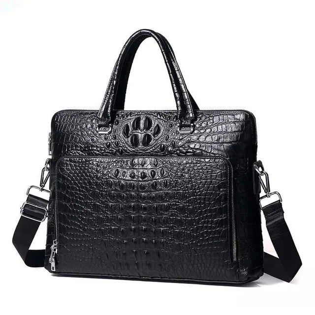 Luxury Design Mens Briefcase Genuine Leather Laptop Document Case Fashion Attache Messenger Bag Tote Portfolio Black Crocodile