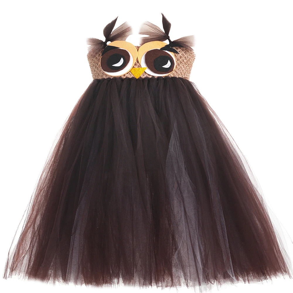 

Girls Brown Owl Tutu Dress Kids Animal Theme Birthday Party Dresses Children Halloween Holiday Animal Nighthawk Cosplay Costume