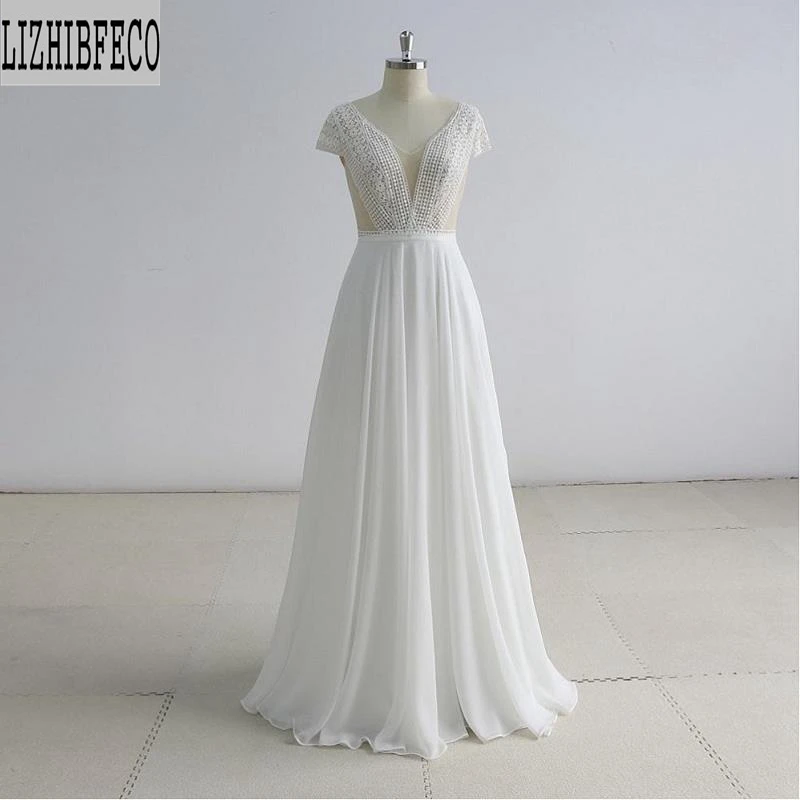 Chiffon Lace Cap Sleeves V-Neck Floor-Length A-line Wedding gown Bridal dress Custom made
Chiffon Lace Cap Sleeves V-Neck Floor-Length A-line Wedding gown Bridal dress Custom made