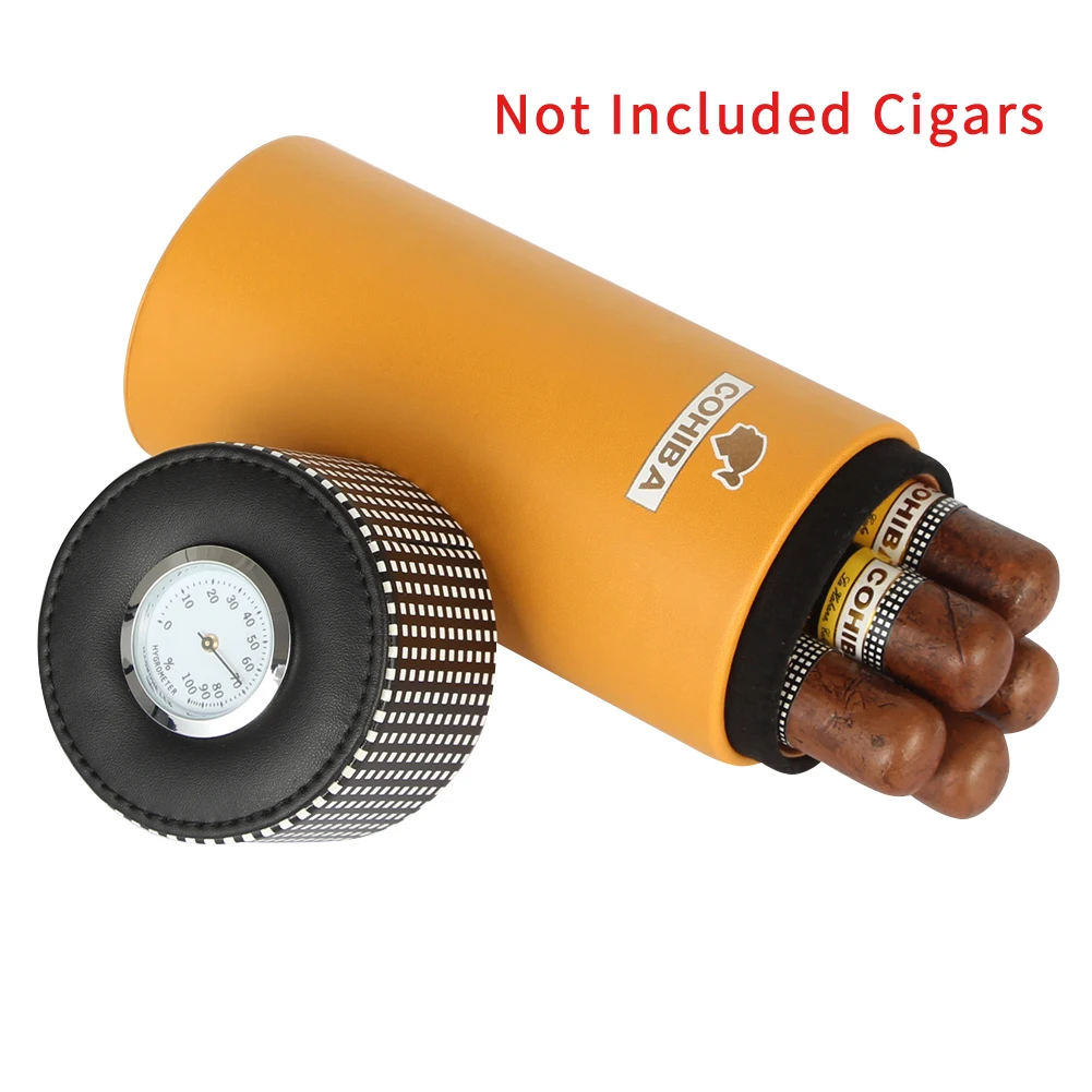 COHIBA Leather Cigar Humidor Accessories Yellow Cigar Case Cedar Wood Humidor Box with Humidor Humidifier Hygrometer
COHIBA Leather Cigar Humidor Accessories Yellow Cigar Case Cedar Wood Humidor Box with Humidor Humidifier Hygrometer
