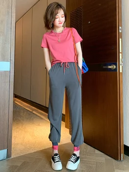 Stylish round Neck Solid Color All-match T-shirt + Drawstring Waistband Casual Jogger Pants Suit, Fashion Summer New Style
Stylish round Neck Solid Color All-match T-shirt + Drawstring Waistband Casual Jogger Pants Suit, Fashion Summer New Style