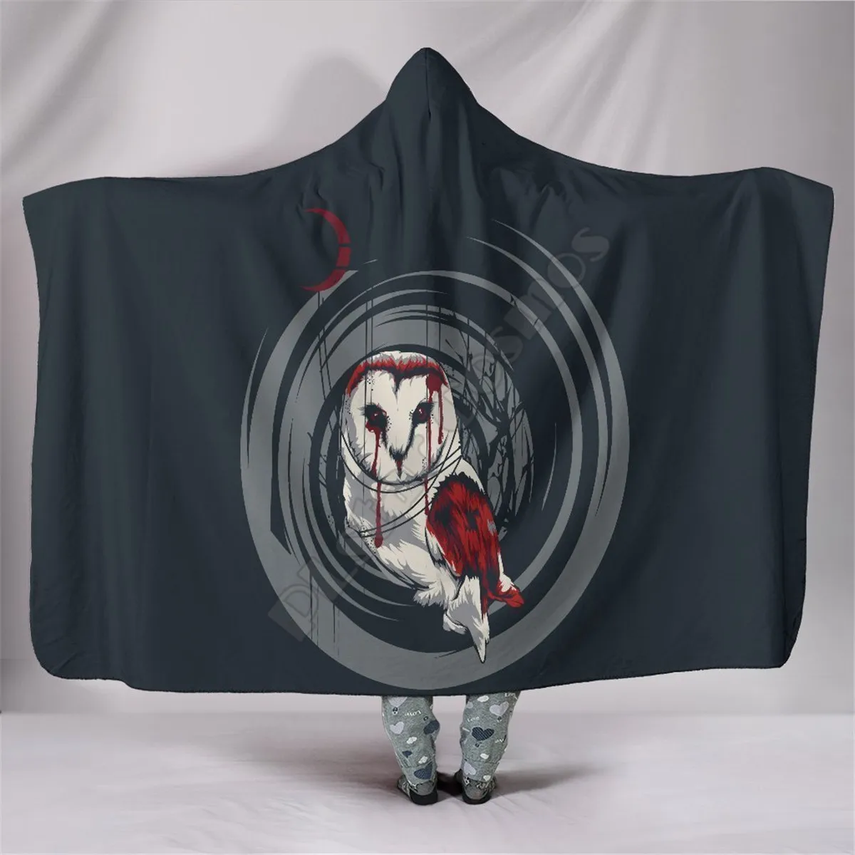 

Bloody Owl Funny Animal Hooded Blanket 3D Printed Cozy Soft Throw Blanket Adult Women Men Wearable Throw Blankets