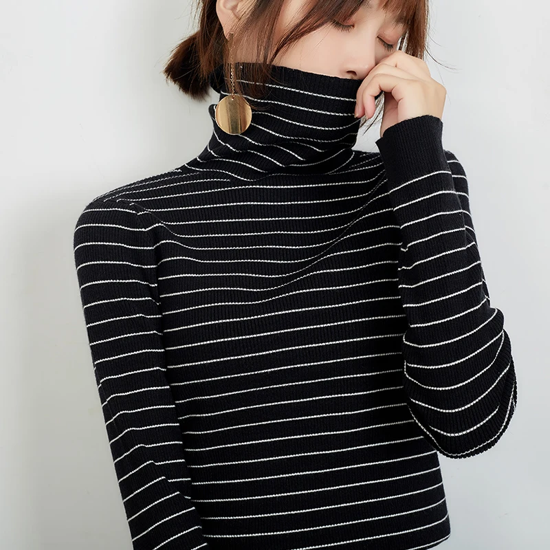 LHZSYY Autumn Winter New Women's Knitted Striped Turtleneck Sweater Fashion Tight Bottoming shirt Short Wild Soft Knit Pullover
LHZSYY Autumn Winter New Women's Knitted Striped Turtleneck Sweater Fashion Tight Bottoming shirt Short Wild Soft Knit Pullover