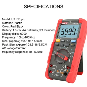 UT15B Pro VFC 600V Dangerous Voltage Warning Auto Range Intelligent True Rms Digital Multimeter Data Hold Battery Powered
UT15B Pro VFC 600V Dangerous Voltage Warning Auto Range Intelligent True Rms Digital Multimeter Data Hold Battery Powered