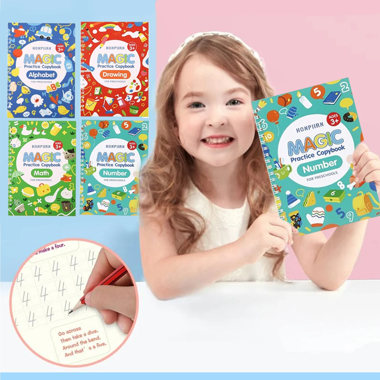 4 Books+Practice Copybook Reusable Free Wiping English Lettering Calligraphic Handwriting Practice Workbook For Kids
4 Books+Practice Copybook Reusable Free Wiping English Lettering Calligraphic Handwriting Practice Workbook For Kids