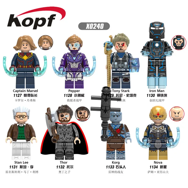 50Pcs Building Blocks Super Heroes Captain Pepper Tony Stark Iron Man Stan Thor Korg Figures Learning Toys For Kids X0240
50Pcs Building Blocks Super Heroes Captain Pepper Tony Stark Iron Man Stan Thor Korg Figures Learning Toys For Kids X0240