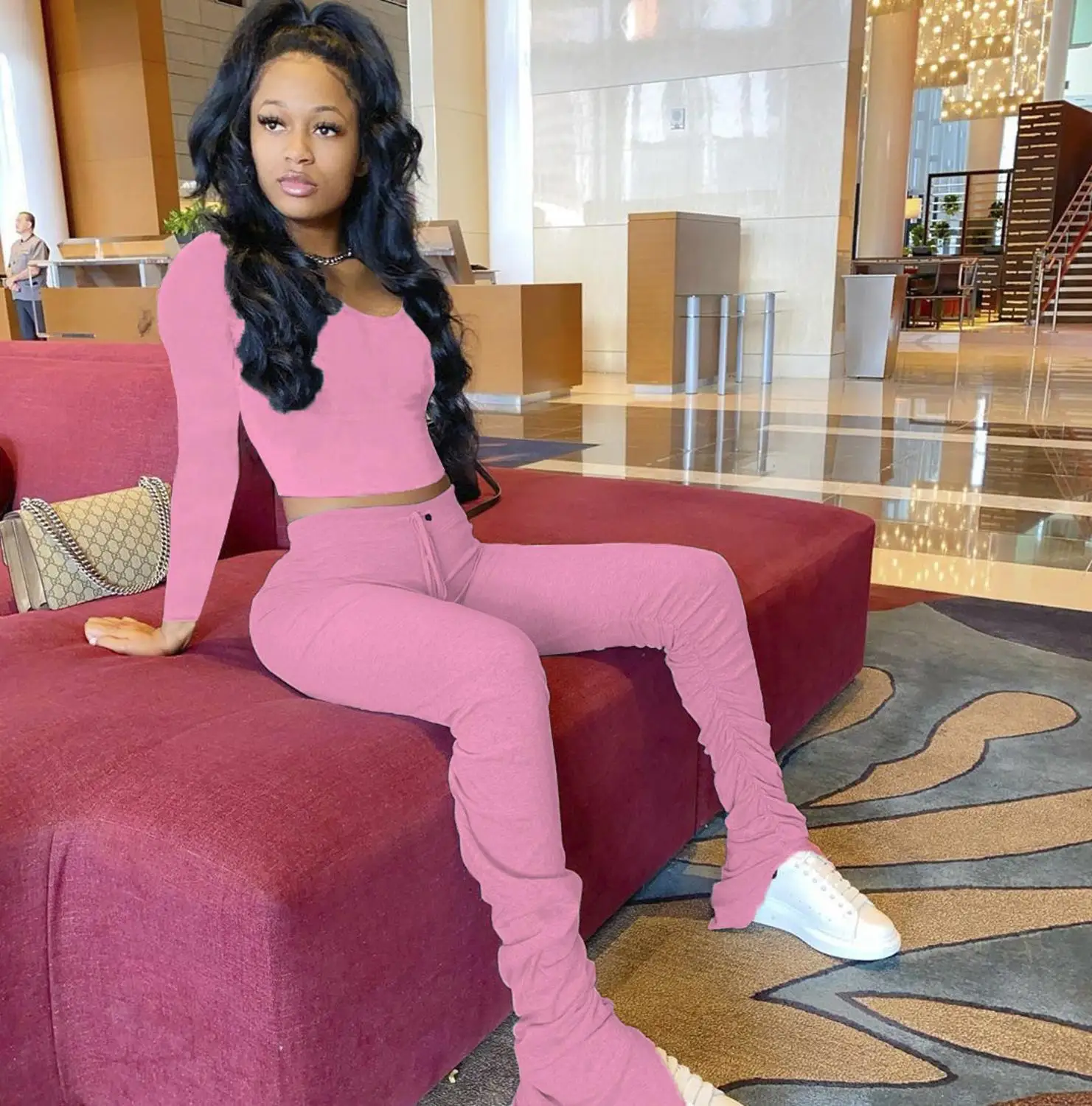 Casual Women Two Piece Set Stacked Pants Joggers Long Sleeve Shirt +Pleated Stacked Pants Drawstring Autumn Clothes For Women
Casual Women Two Piece Set Stacked Pants Joggers Long Sleeve Shirt +Pleated Stacked Pants Drawstring Autumn Clothes For Women