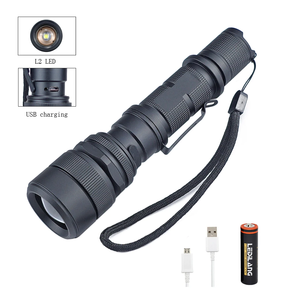 L2 Led Flashlight 1200Lm Zoomable waterproof For Camping Light Aluminum Remote Switch Torch USB Portable Rechargeable Flashlight
L2 Led Flashlight 1200Lm Zoomable waterproof For Camping Light Aluminum Remote Switch Torch USB Portable Rechargeable Flashlight