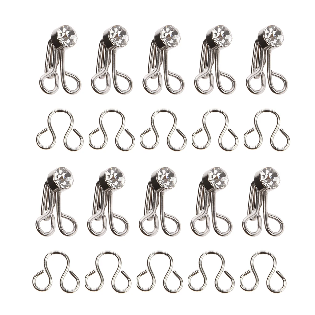 10pcs Collar Hook Fasteners for Skirt Dress Sewing with Rhinestone Silver 10pcs Collar Hook Fasteners for Skirt Dress Sewing with Rhinestone Silver