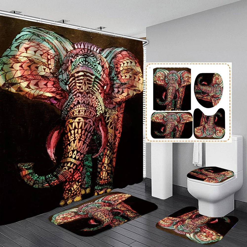 Colorful Elephant Bathroom Set 4 Piece Waterproof Shower Curtain Carpet Cover Toilet Cover Bath Mat Pad For Home Decor, 3 Size
Colorful Elephant Bathroom Set 4 Piece Waterproof Shower Curtain Carpet Cover Toilet Cover Bath Mat Pad For Home Decor, 3 Size
