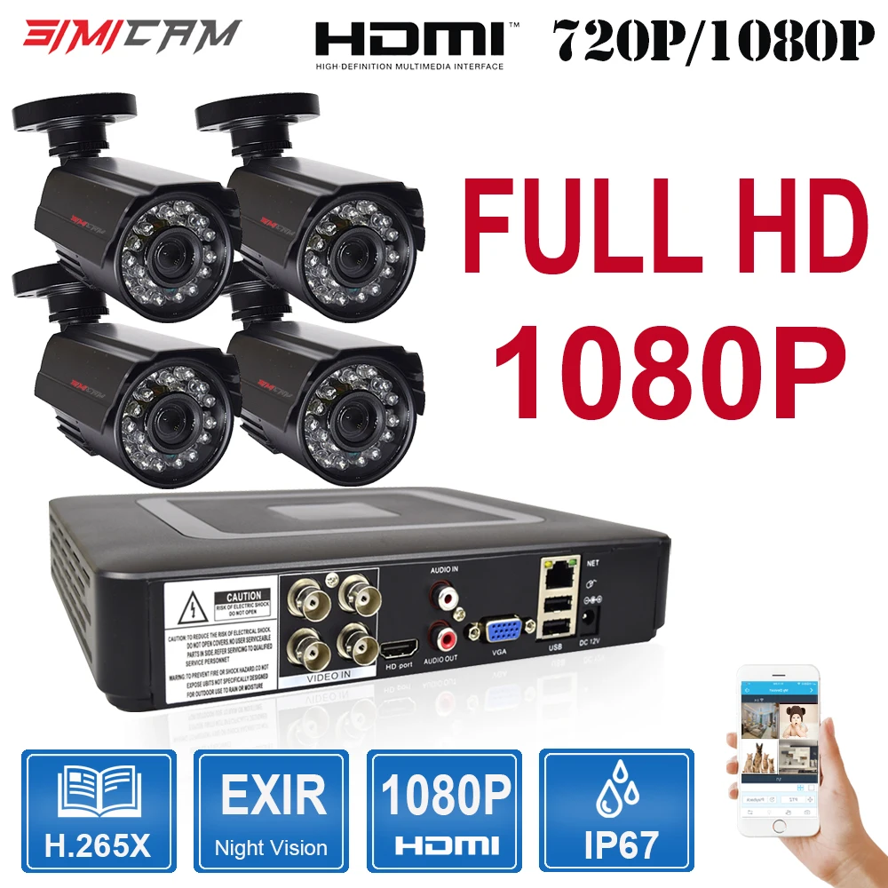 Simicam 4CH AHD Camera Kit CCTV HDMI DVR H.265X 720P 1080P Outdoor Weatherproof Home Security System Video Surveillance Set HD
Simicam 4CH AHD Camera Kit CCTV HDMI DVR H.265X 720P 1080P Outdoor Weatherproof Home Security System Video Surveillance Set HD