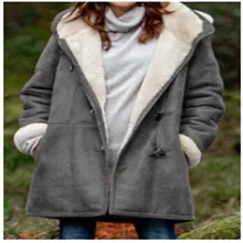 Long-sleeved Horn Buckle Womens Velvet Warm Jacket Womens Hooded Jacket for Women 
Long-sleeved Horn Buckle Womens Velvet Warm Jacket Womens Hooded Jacket for Women