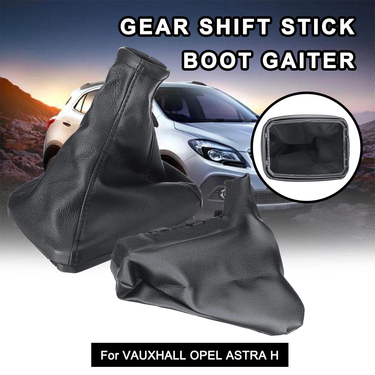 

2Pcs/Set Leather Car Handbrake Gear Gaiter Dust Cover + Gear Shift Knob Gaiter Boot Cover Fit For VAUXHALL OPEL ASTRA H