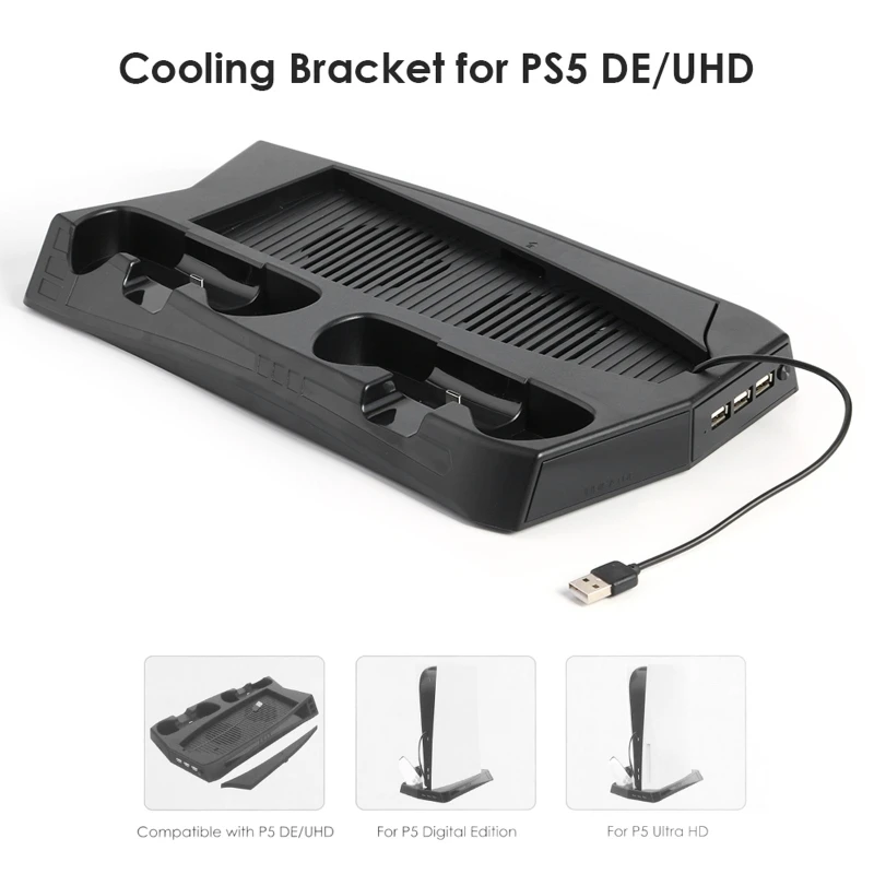 For PS5 Vertical Cooling Fan Stand for -PlayStation 5 Digital Edition with 3 Hub Port Dual Controller Charging Station X6HB
For PS5 Vertical Cooling Fan Stand for -PlayStation 5 Digital Edition with 3 Hub Port Dual Controller Charging Station X6HB