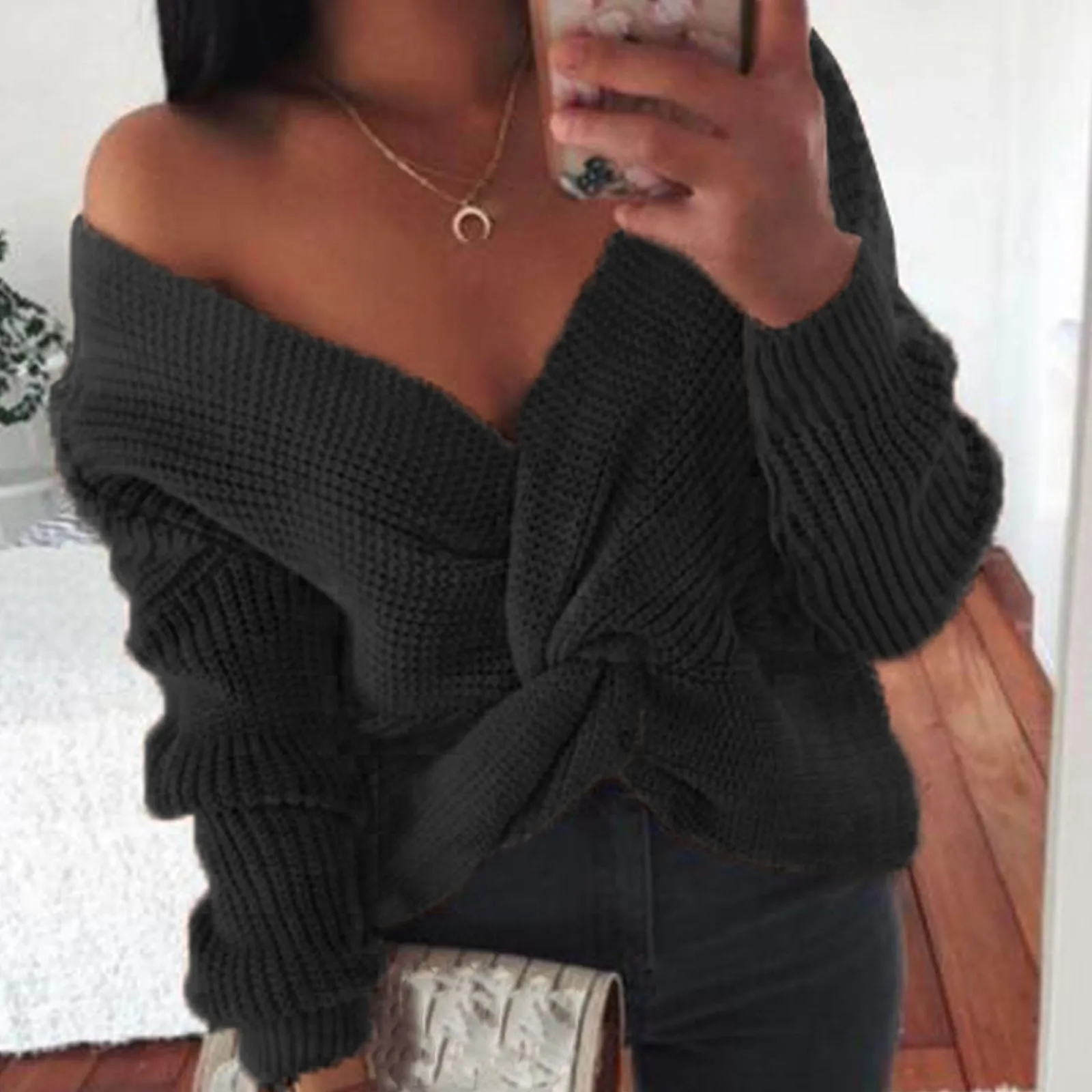 Women Sweaters Cross Off Shoulder Deep V-Neck Solid Long-Sleeved Casual Knitted Sweater женские свиеѬа 2020 Drop Shipping
Women Sweaters Cross Off Shoulder Deep V-Neck Solid Long-Sleeved Casual Knitted Sweater женские свиеѬа 2020 Drop Shipping
