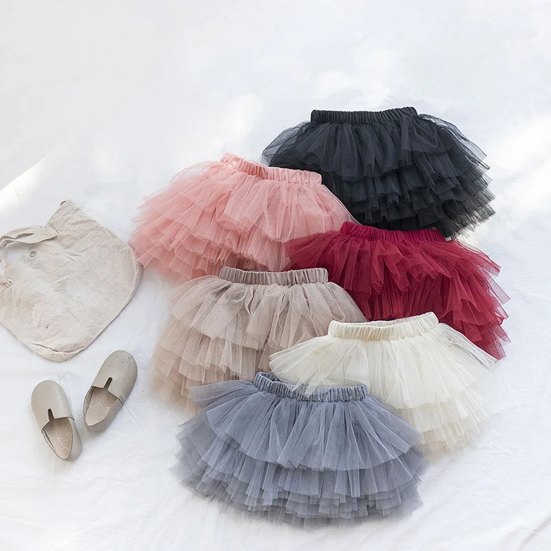 

Drop Shipping Baby Girls Pettiskirt Girl Clothing Solid Kids Mini Skirt Casual Tutu Mesh Skirts Multilayer Ball Gown Skirt LZ737
