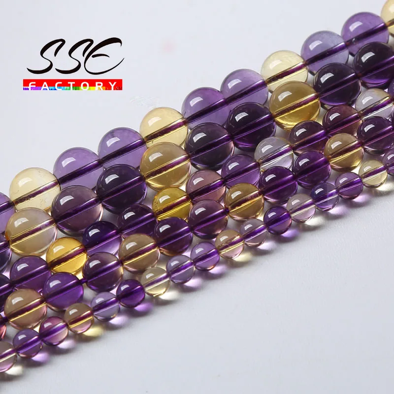 

Amethysts Citrines Quartz Beads Natural Crystal Round Loose Beads For Jewelry Making DIY Bracelet Accessories 6 8 10mm 15'' Inch