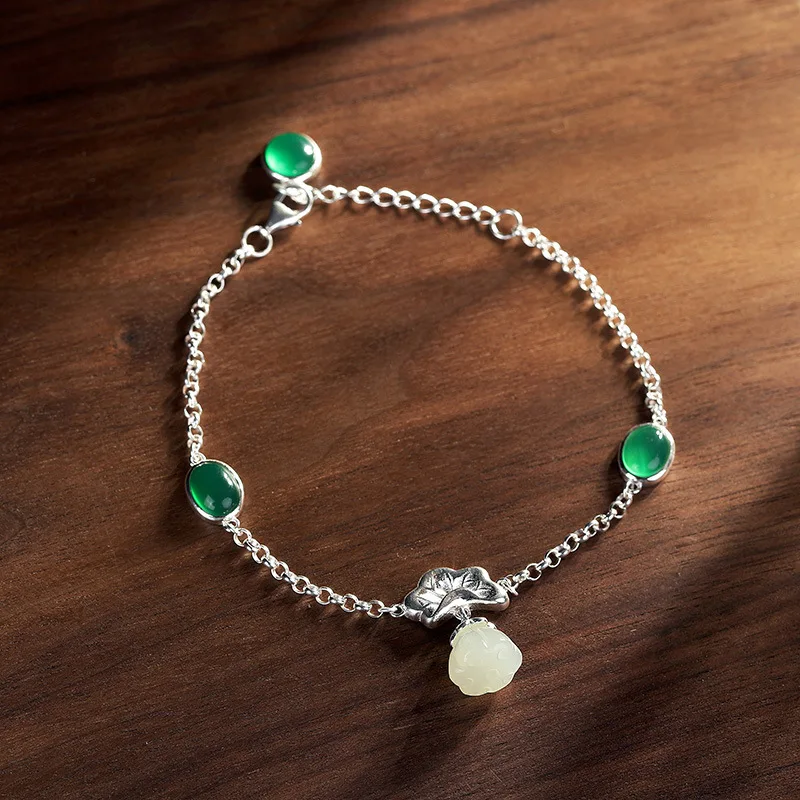Hui Polaroid S925 Fine Silver Inlaid Hetian Jade South Red Agate Lotus Seedpod Beads Natural Cool Fresh Bracelet Bracelets
Hui Polaroid S925 Fine Silver Inlaid Hetian Jade South Red Agate Lotus Seedpod Beads Natural Cool Fresh Bracelet Bracelets