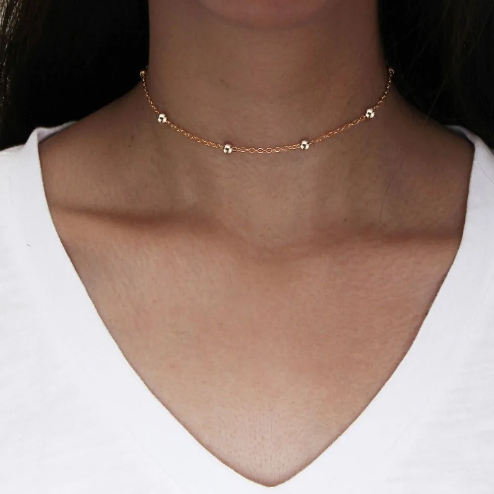 Фото Новый простой дизайн металлический ключицы цепи ожерелье темперамент золотой | Ожерелье-ошейник (4000155907780)