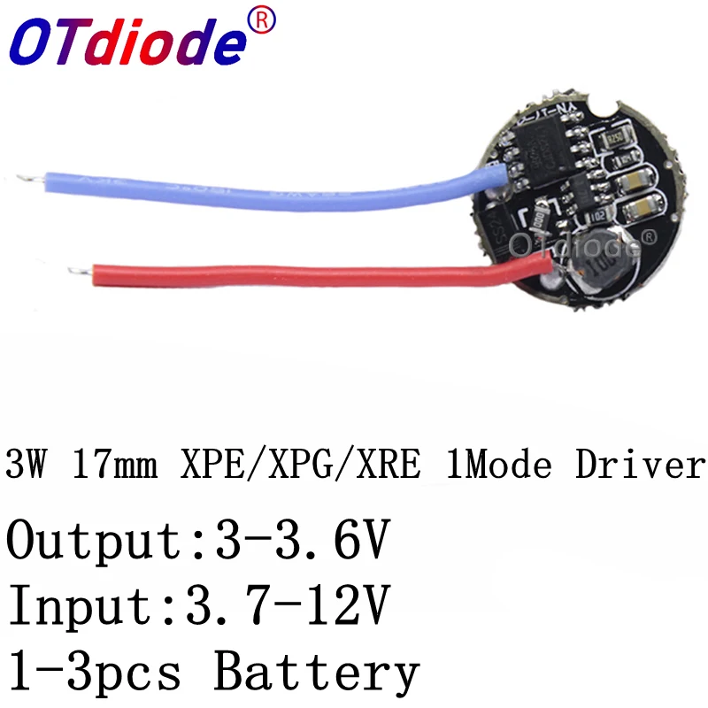 

1PCS 3W LED driver 17mm 3.7-12V DC 1 Mode LED Flashlight Driver for CREE XRE-Q5/XPE /XBD XB-D all kind of 3W LED Light Lamp