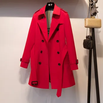 Women Trench Outwear Waistcoat Spring Outerwear Trench-Coat Long-Double-Breasted-Belt Oversize-Quality Red Fashion
Women Trench Outwear Waistcoat Spring Outerwear Trench-Coat Long-Double-Breasted-Belt Oversize-Quality Red Fashion