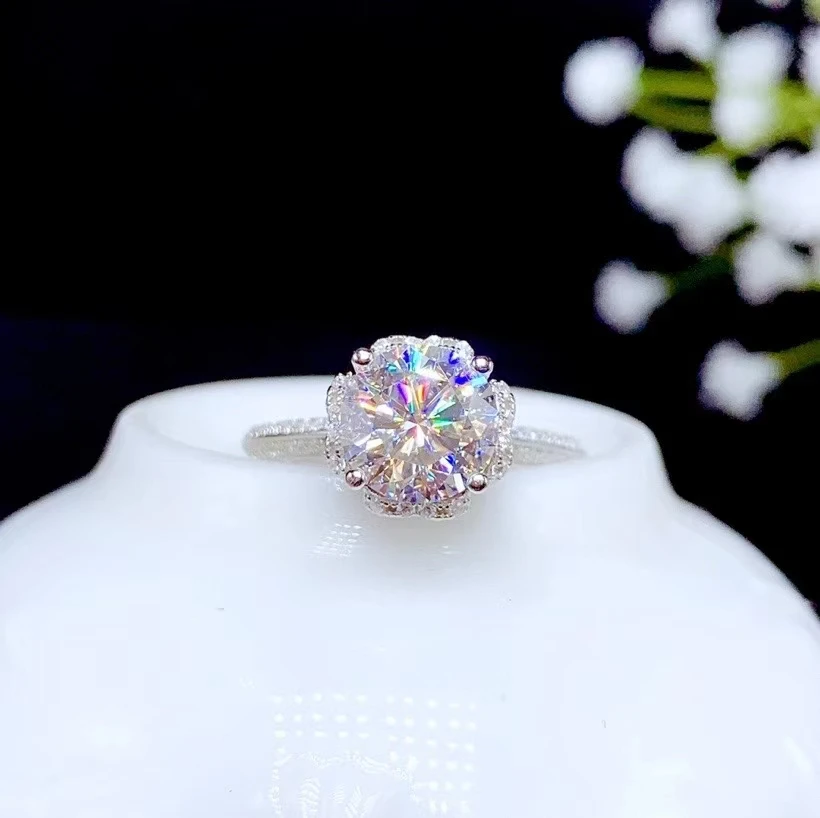 

2021 new pouring moissanite gemstone ring for women real 925 sterling silver Valentine gift shiny for u engagement ring