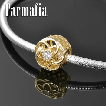 100% 925 Sterling Silver Clear Zircon Gold Flower Beads Charms Fit European Charm Bracelets & Bangles DIY Accessories Jewelry
100% 925 Sterling Silver Clear Zircon Gold Flower Beads Charms Fit European Charm Bracelets & Bangles DIY Accessories Jewelry