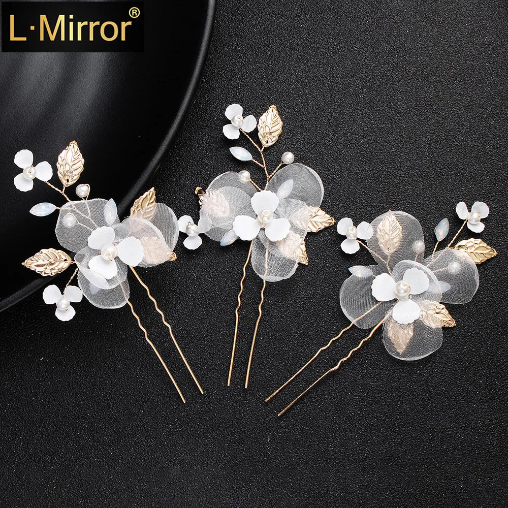 

L.Mirror 1Pcs Headwear Handmade Crystals-Studded Hairpins U-Shaped Pins Dresses Accessories