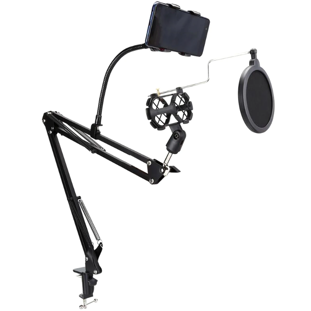 Stand Adjustable Bracket Microphone Holder With Phone Clip Pop Filter Flexible Arm Table Mount Clamp For Recording Microphones
Stand Adjustable Bracket Microphone Holder With Phone Clip Pop Filter Flexible Arm Table Mount Clamp For Recording Microphones