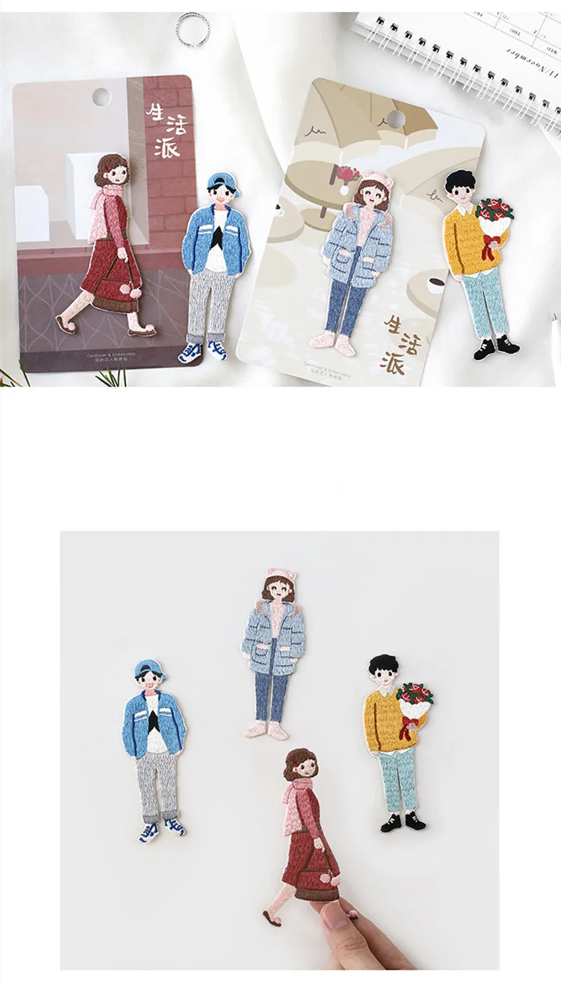 1 Piece Cartoon Boy Girls Embroideried Patches for Phone Case Bag Jeans Glue Patches for Student Clothes Sticker