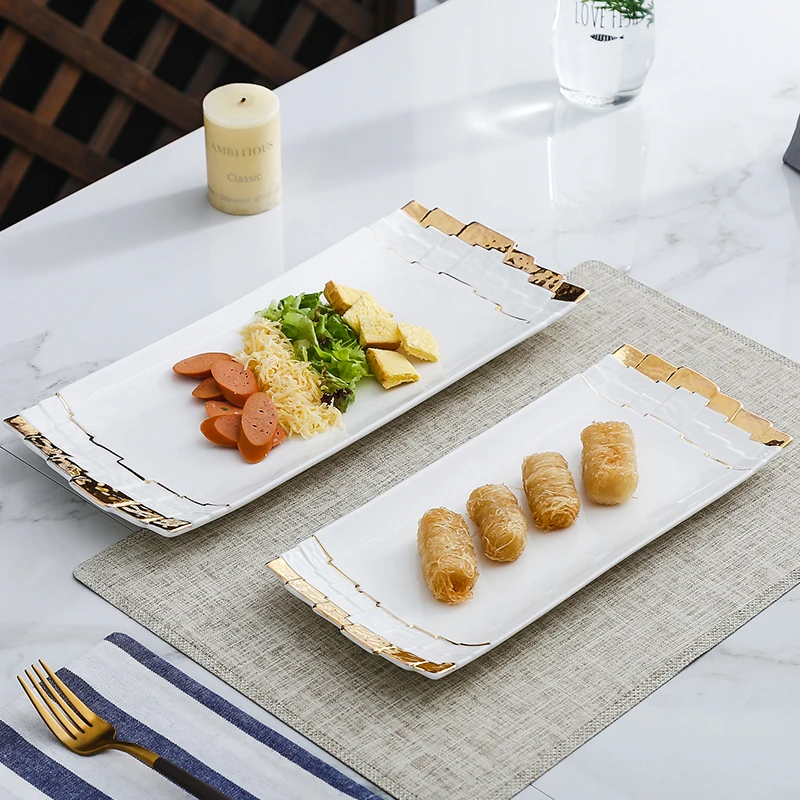 

Керамическая прямоугольная тарелка для закусок в скандинавском стиле, тарелка для западного стейка, современная домашняя плоская тарелка для кондитерских суши, кухонная посуда