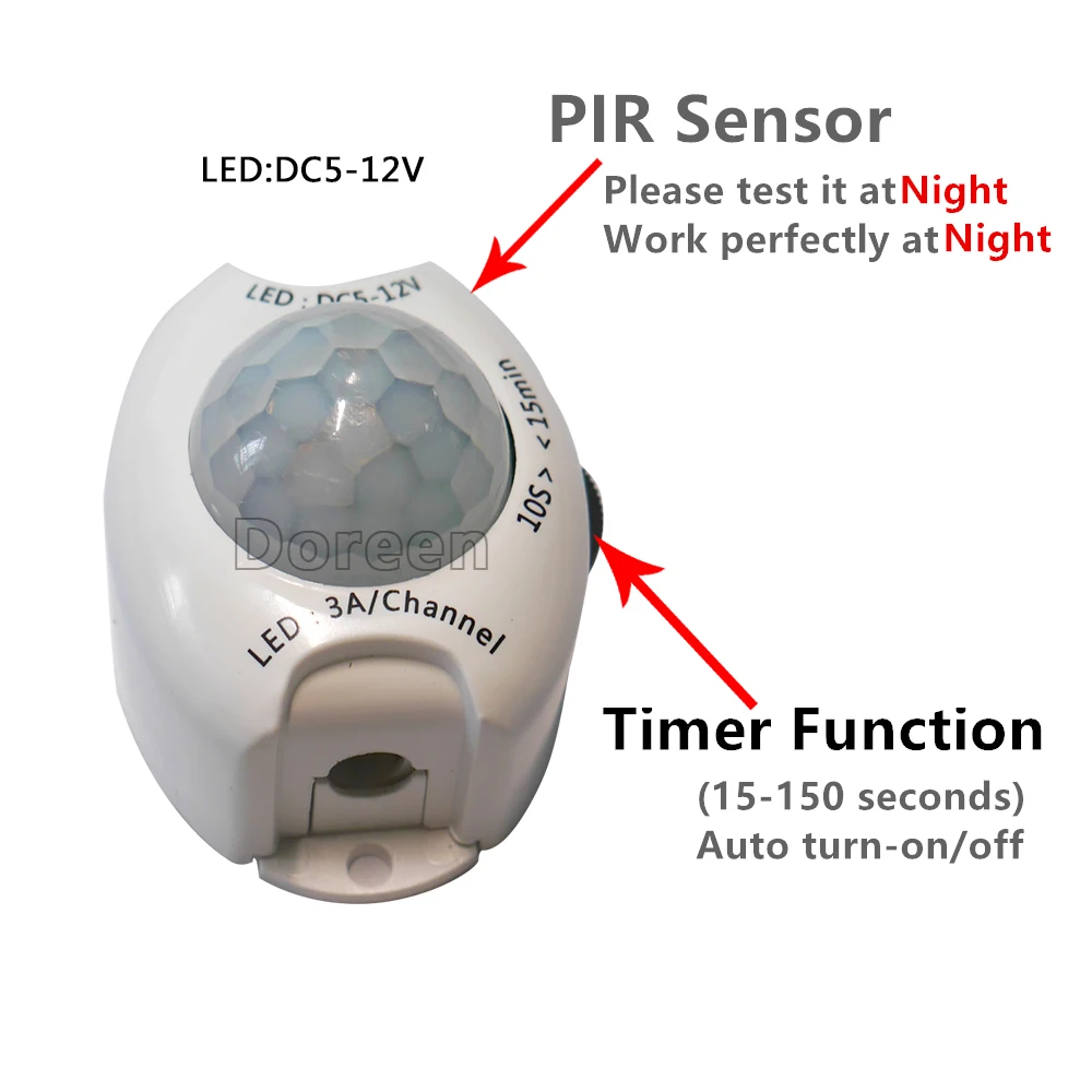 DC5V-DC12V PIR Motion Sensor Light Switch Movement Detector Activated Timer Automatic Switch ON OFF LED Night Light Bedside lamp
DC5V-DC12V PIR Motion Sensor Light Switch Movement Detector Activated Timer Automatic Switch ON OFF LED Night Light Bedside lamp