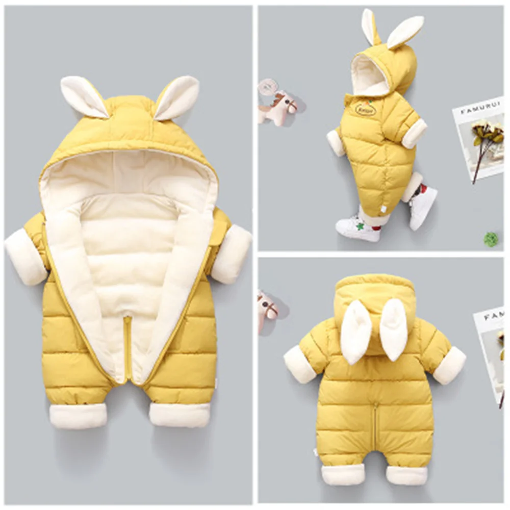 

Rabbit Baby Romper Boys Girls Jumpsuit For Winter Hooded Cartoon Overall Children Infant Down Cotton Thickened Clothes