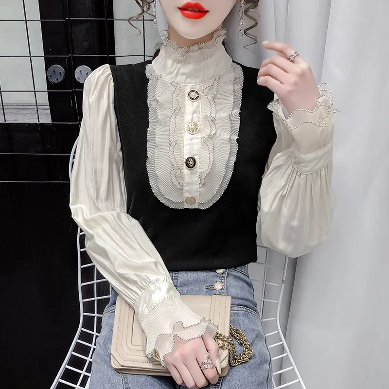 

Vintage Medieval Women Frill Luxury Gothic Shirt French Palace Court Palace Vintage Top Ruffle Victorian Tuxedo Shirt Blouse