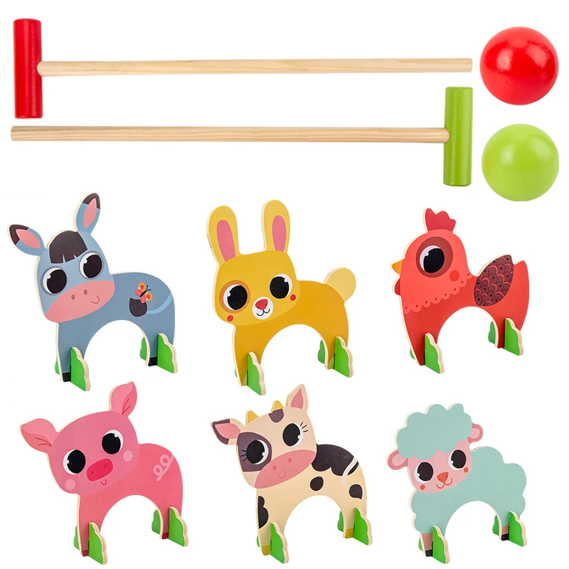 

Baby Croquet Golf Set Wooden Toys Fine Motor Training Physical Coordination Sports Exercise Toy Parent-Child Interactive Games