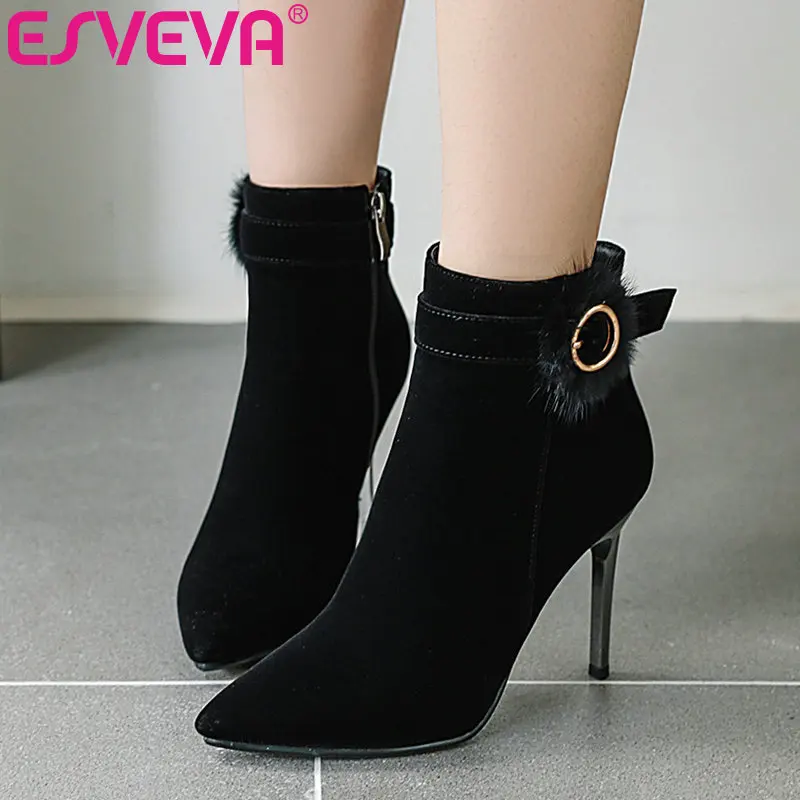 ESVEVA 2020 Western Style Women Shoes Winter Ankle Boots Pointed Toe Flock Zipper Thin High Heel Fur Boot Size 34-43
ESVEVA 2020 Western Style Women Shoes Winter Ankle Boots Pointed Toe Flock Zipper Thin High Heel Fur Boot Size 34-43