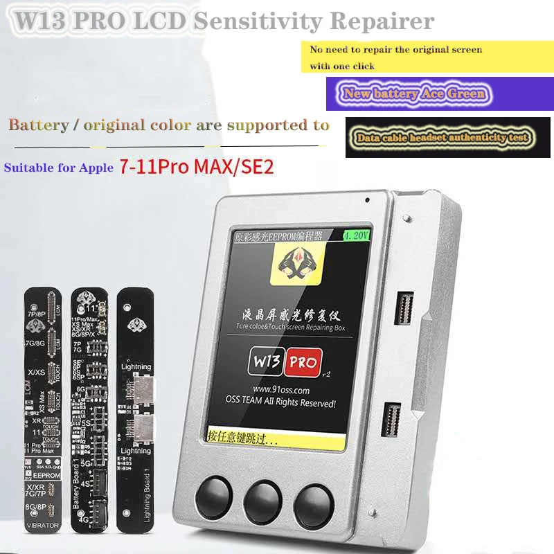 W13 Pro V2 For iPhone 11Pro max XR XS Max True Tone Light Sensor Repairing Chip Programmer Battery Data Headphone Repair Tester
W13 Pro V2 For iPhone 11Pro max XR XS Max True Tone Light Sensor Repairing Chip Programmer Battery Data Headphone Repair Tester