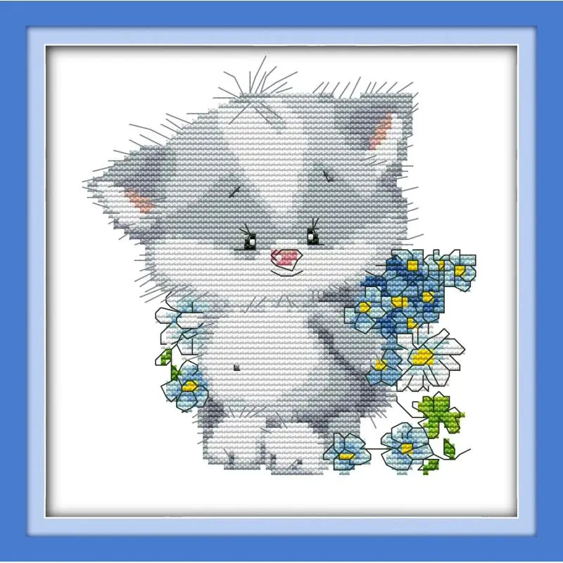 Вышивка крестиком Joy Sunday милая маленькая кошка подарит букет с DMS рисунком 11 и 14