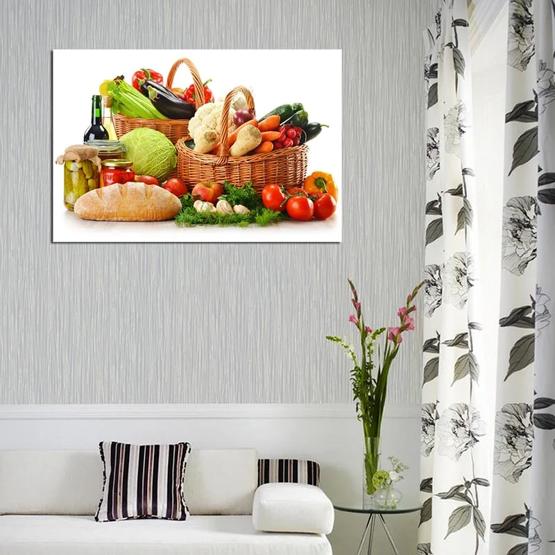 Фото Настенная картина с изображением фруктов овощей еды в корзине настенные картины