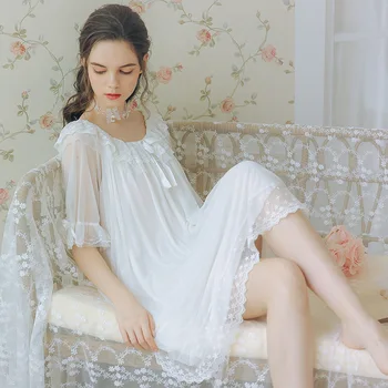 Summer Lace nightgown Woman Sexy Gauze short sleeve sweet cute thin fairy temperament Retro Nightdress homewears
Summer Lace nightgown Woman Sexy Gauze short sleeve sweet cute thin fairy temperament Retro Nightdress homewears