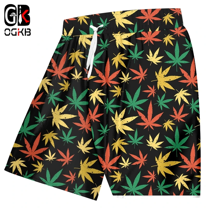 

OGKB Casual Beach Shorts Fashion Maple Colorful Leaf Weeds 3D Print Men Summer Fitness Trunks Boardshorts Clothing Dropshipping