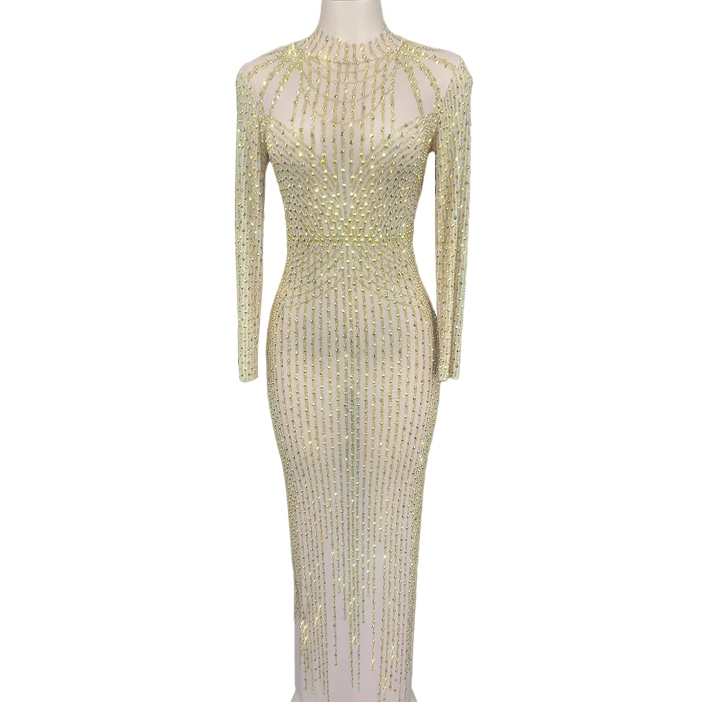 Rhinestones Mesh Transparent Long Dresses for Women Wedding Evening Celebrate Prom Party Birthday Dress Stage Show Costumes
Rhinestones Mesh Transparent Long Dresses for Women Wedding Evening Celebrate Prom Party Birthday Dress Stage Show Costumes