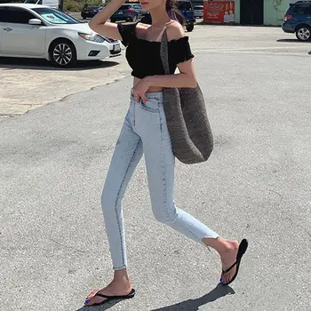 2019 Streetwear Light Blue High Waist Jeans Pants Vintage Stretch Split Ripped Hole Trousers Skinny Pockets Pencil Jeans
2019 Streetwear Light Blue High Waist Jeans Pants Vintage Stretch Split Ripped Hole Trousers Skinny Pockets Pencil Jeans