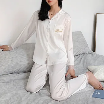 2Pcs Sexy Silk Satin Pajama Sets Women Pyjama Set Fashion Tops Pants White Elegant Home Nightwear Pajamas For Mujer Spring 2020
2Pcs Sexy Silk Satin Pajama Sets Women Pyjama Set Fashion Tops Pants White Elegant Home Nightwear Pajamas For Mujer Spring 2020