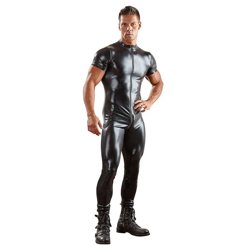 

Men's Leather Bodysuit Latex Catsuit Men Faux Leather Crotchless Gay Men's Clothing Body Suit Sexy Party Dress